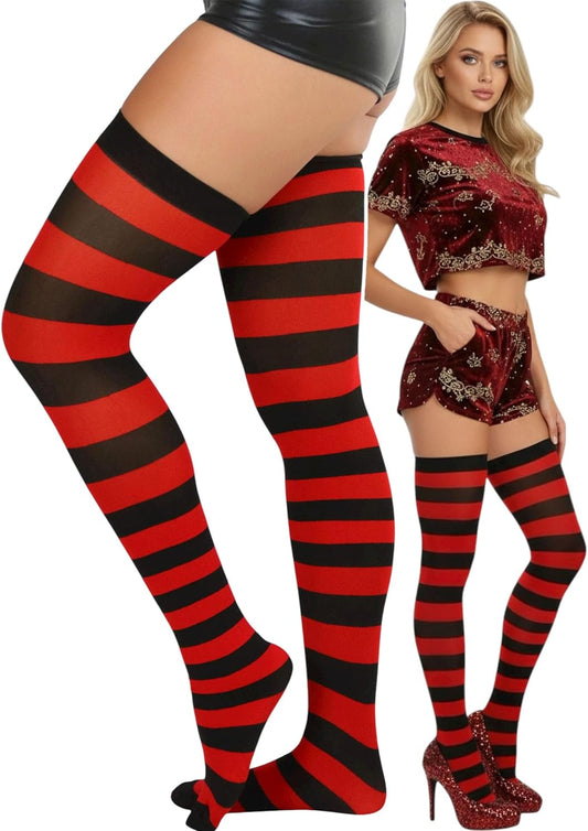 ToBeInStyle Women’s Vibrant Horizontal Wide Striped Thigh High Stockings