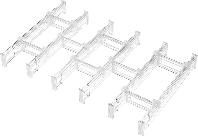 Vtopmart 2.36â Drawer Dividers with Expandable Inserts, 12.8"-22.3" Adjustable Kitchen Drawer Organizer, Clear Plastic Organizer Separator for Flatware, Utensil, Cutlery, 6 Dividers with 10 Inserts