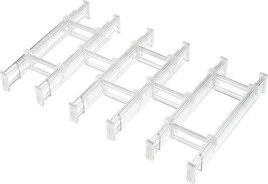 Vtopmart 2.36â Drawer Dividers with Expandable Inserts, 12.8"-22.3" Adjustable Kitchen Drawer Organizer, Clear Plastic Organizer Separator for Flatware, Utensil, Cutlery, 6 Dividers with 10 Inserts
