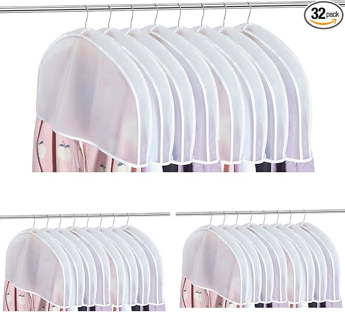 Patelai 32 Pcs Shoulder Covers for Hanging Clothes 24 x 12 x 2 Inches Plastic Garment Dust Covers Protectors with 2" Gusset for Closet Storage Suit, Coats, Jackets, Dress Closet Storage