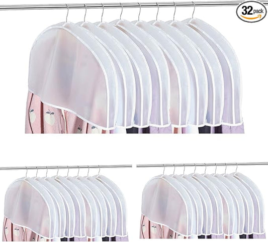 Patelai 32 Pcs Shoulder Covers for Hanging Clothes 24 x 12 x 2 Inches Plastic Garment Dust Covers Protectors with 2" Gusset for Closet Storage Suit, Coats, Jackets, Dress Closet Storage