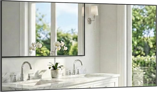 55"x30" Black Bathroom Mirror, Metal Framed Vanity Mirror for Wall, Full Length Body Mirror for Bedroom & Closet, Modern Farmhouse Decor, Flush Mount