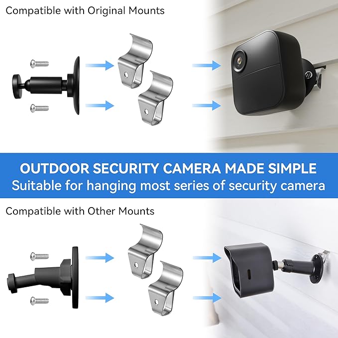HUXOR 20 Pack Vinyl Siding Clips Hooks, No-Hole Needed Siding Hangers for Outdoor Mounted Blink, Arlo, Ring Home Security Cameras, Stainless Steel
