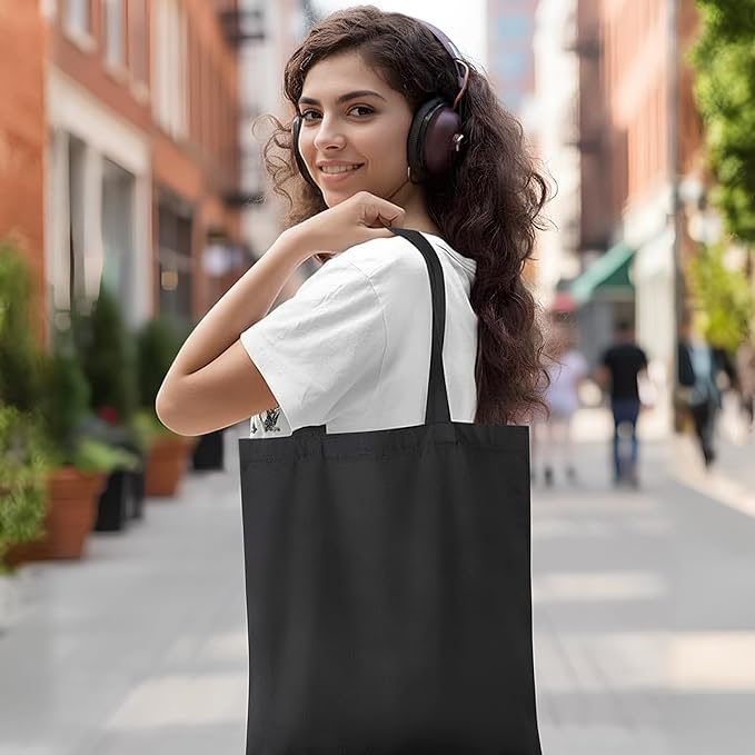 2 Pack Standard 14"x15" Premium Canvas Tote Bags,Load 55lbs,Reusable bag made of 6oz of natural canvas with Handles for Gift-Giving,Work,DIY Projects,Shopping(Black*2)