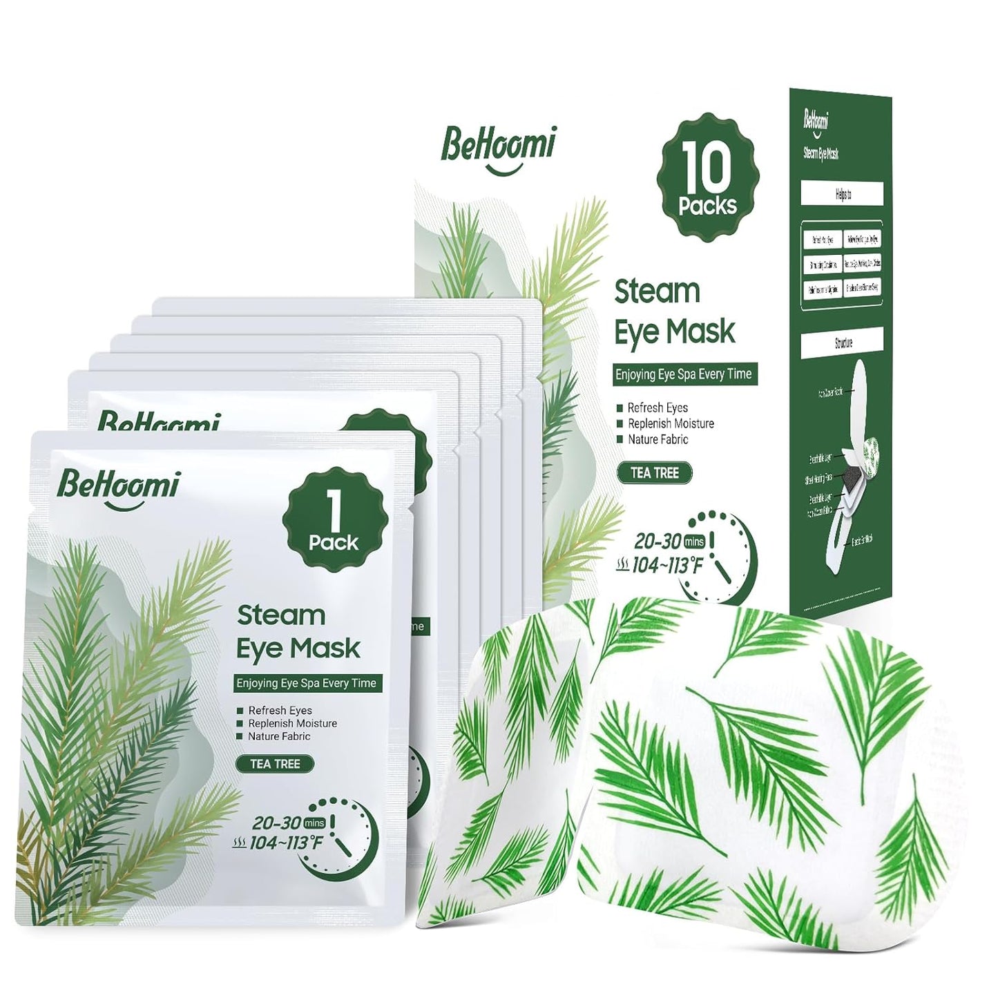 Steam Eye Mask, 10 Packs Heated Eye Mask, Self Heating Disposable SPA Warm Compress for Eyes Sleep Mask, Soothing Moist Heat Eye Masks, Travel Essentials & Relaxation Gifts (Tea Tree Scent)