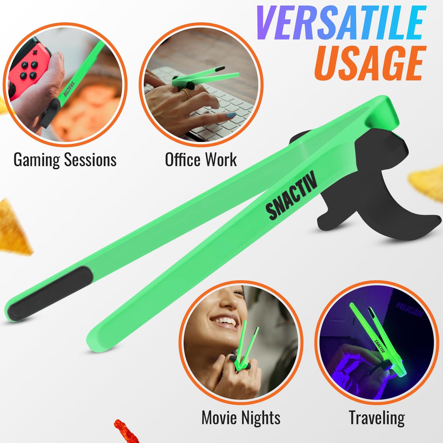 SNACTIV PRO Finger Chopsticks for Gamers - As Seen on Shark Tank! The Official Snacking Tool of the Future - Enjoy Snacks and Chips with Ease - Innovative Gaming Snacking Solution - Snack Chopsticks