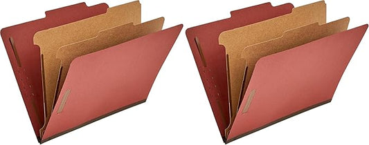 Amazon Basics Classification Folder with Prongs, Pressboard, 2 Dividers, 2-Inch Expansion, Letter Size, Red, Pack of 20, for Organizing Documents
