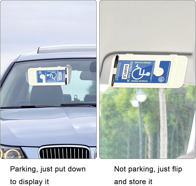 Handicap Placard Holder for Auto, Wisdompro Disabled Parking Permit Sign Protector for Car Sun Visor with Note Paper Slot, Pen Holder and Elastic Strap - Beige