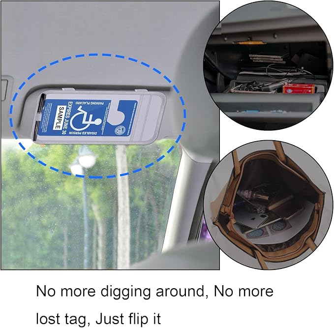 Handicap Placard Holder for Auto, Wisdompro Disabled Parking Permit Sign Protector for Car Sun Visor with Note Paper Slot, Pen Holder and Elastic Strap - Gray