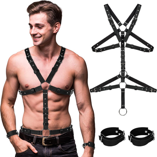 Tisancy Men's Chest Harness Belt Adjustable Buckle Chest PU Leather Male Harness Secure Fastening for Men's Costumes Clothes