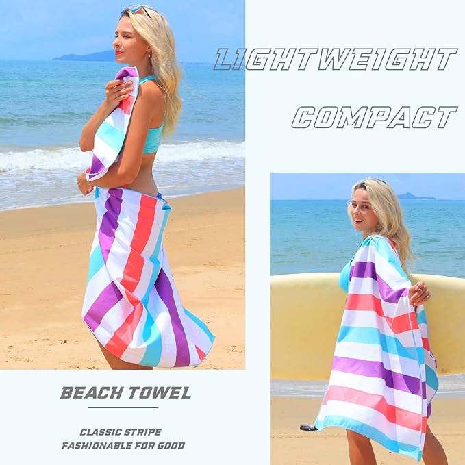 Exclusivo Mezcla 6 Pack Microfiber Quick Dry Beach Towels, Oversized Lightweight Sandfree Pool Towels for Swimming Camping Travel with Bagn (Mixed Color, 35x70 Inches)