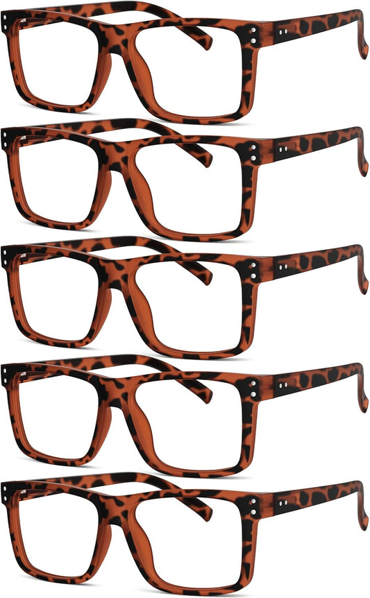 Eyekepper 5-pack Oversized Reading Glasses Square Large Frame Readers for Men and Women - Tortoise +2.00