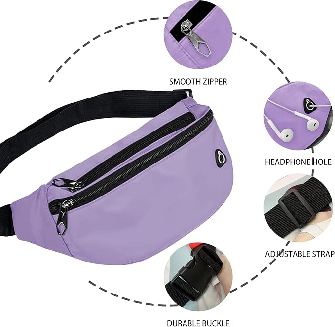 Fanny Packs for Men and Women, Waterproof Sports Waist Pack Bag for Travel Hiking Running Hands-free