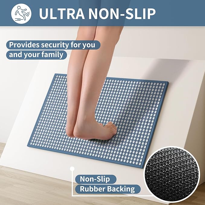 YDKGL Large Kitchen Runner Rugs Long Kitchen Mat Non Slip Washable, Super Absorbent Soft Chenille Braided Kitchen Mats for Floor, Rubber Backing Kitchen Sink Standing Mat, Easy Clean, Blue 36"x71"
