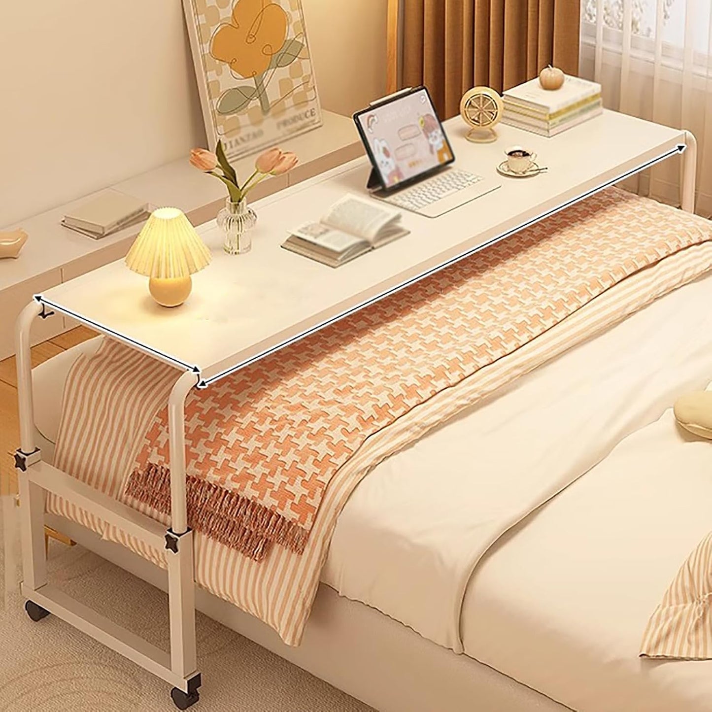 Over The Bed,Table with Wheels,Over Bed Table,overbed Table King Size Bed,overbed Desk nover Bed Table with Wheels Adjustable Height Mobile Cross-Bed Table, Suitable for Anywhere in The Home