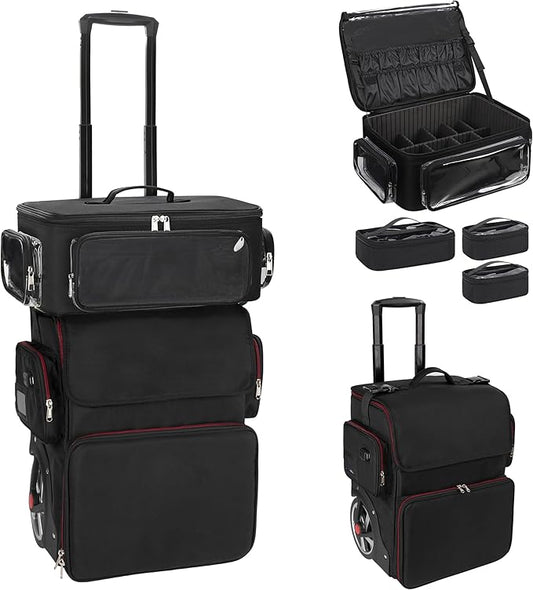 OCHEAL Rolling Makeup Train Case,with 7 Pcs Clear Makeup Bags, 18" Carry On Travel Cosmetic Organizer Suitcase,Extra Large Storage Trolley Makeup Case On Wheels for Hairstylist Cosmetology Artist