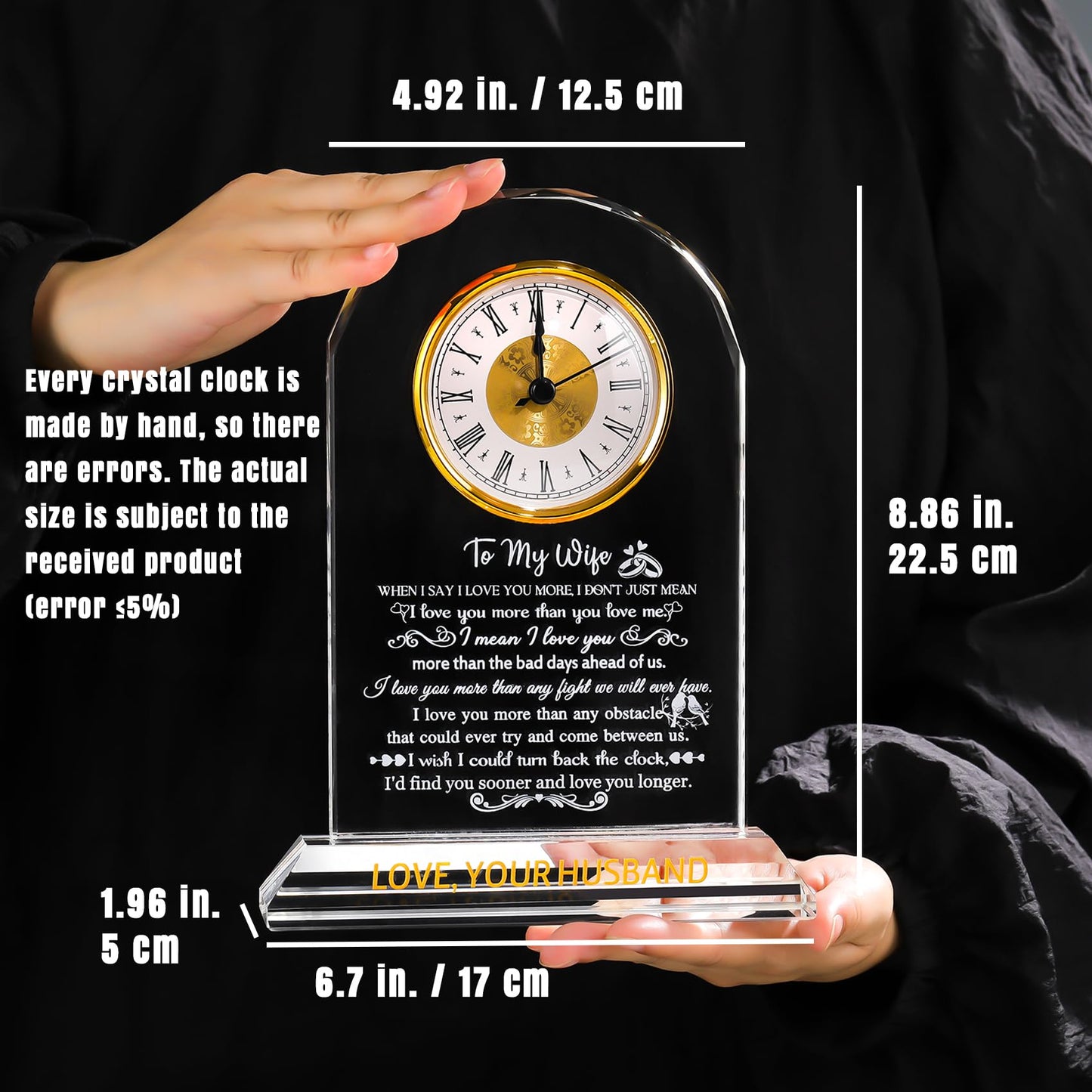 Ornalrist Gifts for Wife from Husband - Crystal Clock, Birthday, Wedding Anniversary Marriage Gifts Idea - to My Wife Clock Presents for Valentines Mother's Day (8.8'' Gift Boxed)