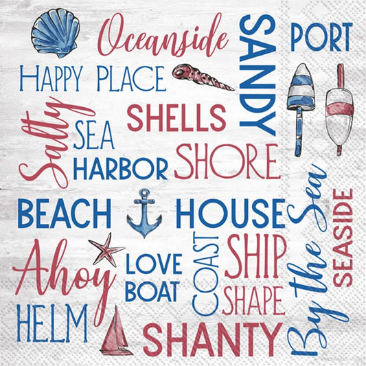 IHR Ideal Home Range Cocktail Napkins Disposable 3-Ply Paper Party Napkin Pack, 5" x 5", Nautical Sentiment, 20-Count