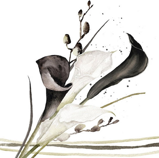 20 Napkins Flowers, Garden & Nature Calla Black and White Table Decoration Paper Napkins with Motif Also for Decoupage and Decoupage 33 x 33 cm