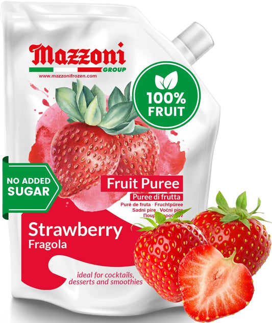 Mazzoni - Strawberry Puree, 100% Pure Strawberries, Just Fruit, No Sugar Added, Real Fruit Mixer for Cocktails, Drinks, Smoothies - 35.2 Fl Oz (2.2 lb), Convenient Pouch, Made in Italy