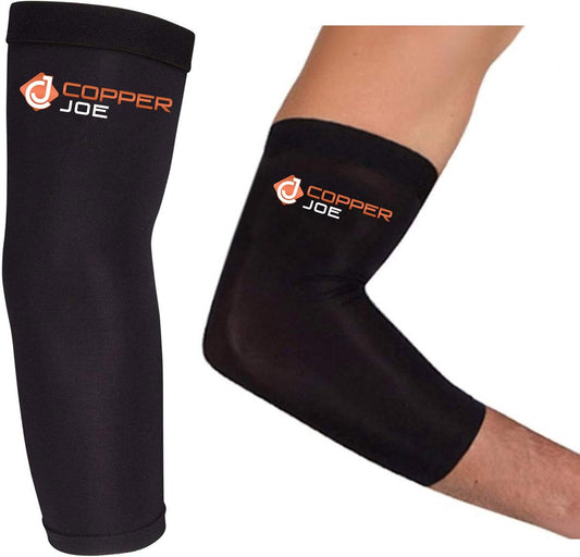 Copper Joe 2 Pack Recovery Elbow Compression Sleeve - Ultimate Copper Relief Elbow Brace for Arthritis, Golfers or Tennis Elbow and Tendonitis. Elbow Support Arm Sleeves For Men and Women (Medium)