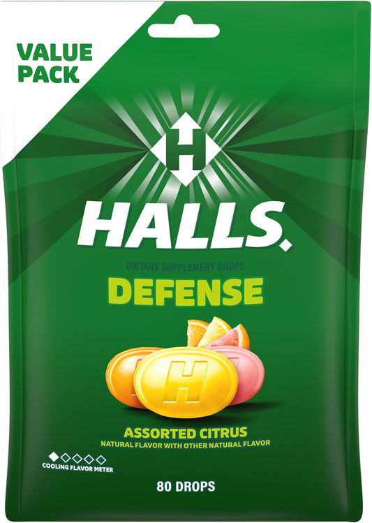 HALLS Defense Assorted Citrus Vitamin C Drops, Economy Pack, 80 Drops