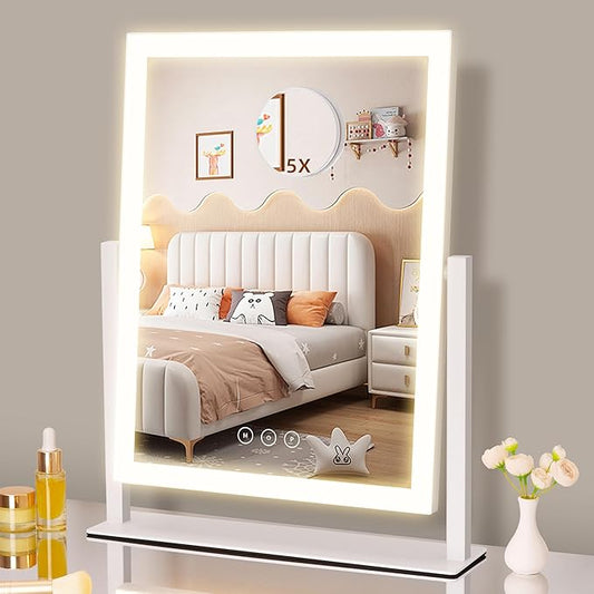 Lighted Vanity Mirror with Lights, Makeup Mirror with Light, 16.7"x 13.2",Three Color Lighting Modes and Dimmable Lighting, Smart Touch Control, 360Â°Rotation, for Vanity Desk Tabletop,Dressing Room