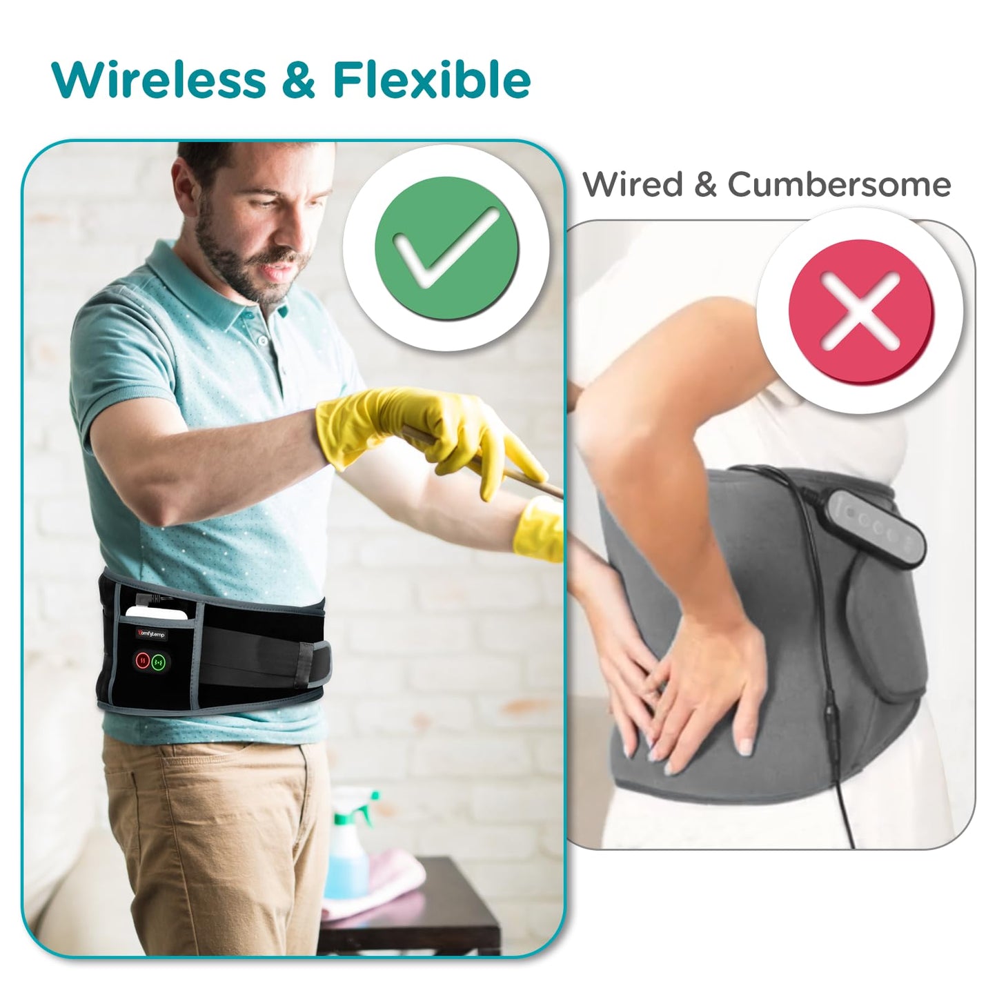 Comfytemp Cordless Heating Pad with Massager for Back Pain Relief, Portable Lower Back Massager FSA Eligible Wearable Rechargeable, Birthday Gifts for Grandma Grandpa Dad Mom Men Women 3 Heat Auto-Off