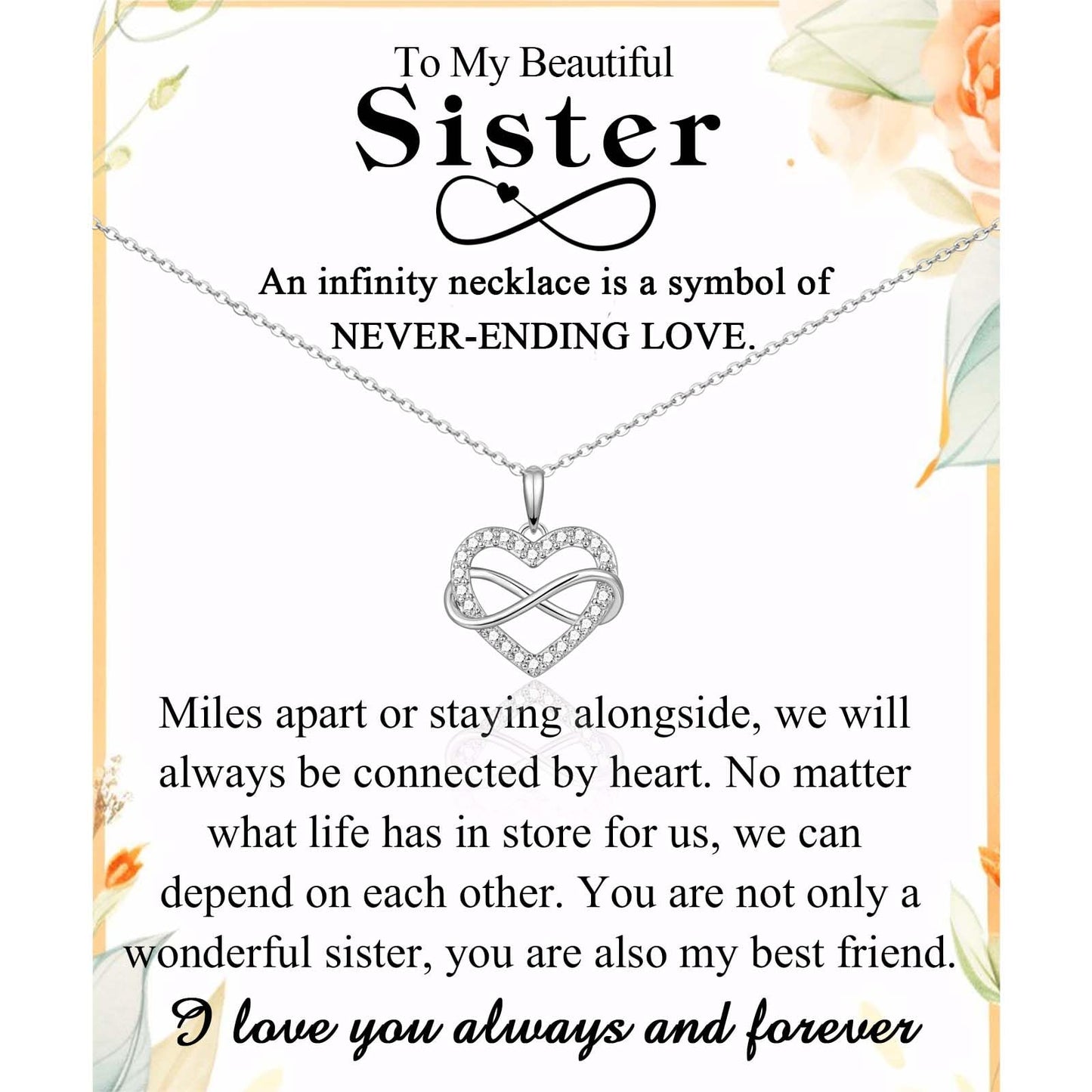 Sister Gifts from Sister Brother, Trendy Infinity Hearts Sister Necklace as Big Sister Christmas Birthday Mothers Day Valentines Day Easter Stocking Stuffers Graduation Back to Shool Gifts Presents