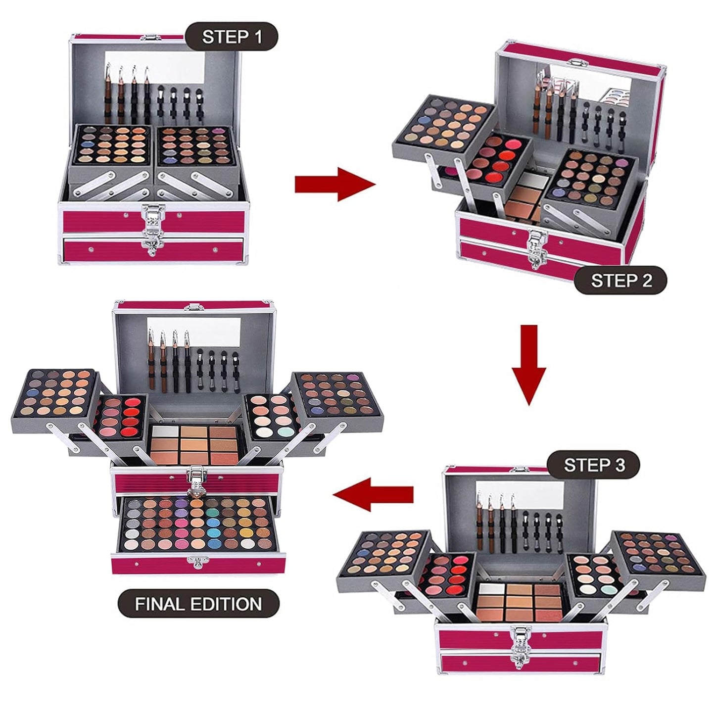 132 Color All In One Makeup Kit,Professional Makeup Case,Makeup Set for Teen Girls,Makeup Palette,Multicolor Eyeshadow Kit (006N1-Pink)
