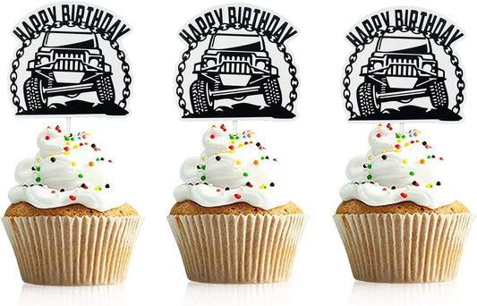 Pickup Cupcake Topper 24Pcs Off-road Vehicle Cupcake Topper SUV Birthday Cupcake Decoration Pickup Enthusiast Theme Happy Birthday Cupcake Topper