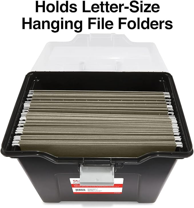 STAPLES File Box File Portable Tote, Letter Size, Black, 4/Carton