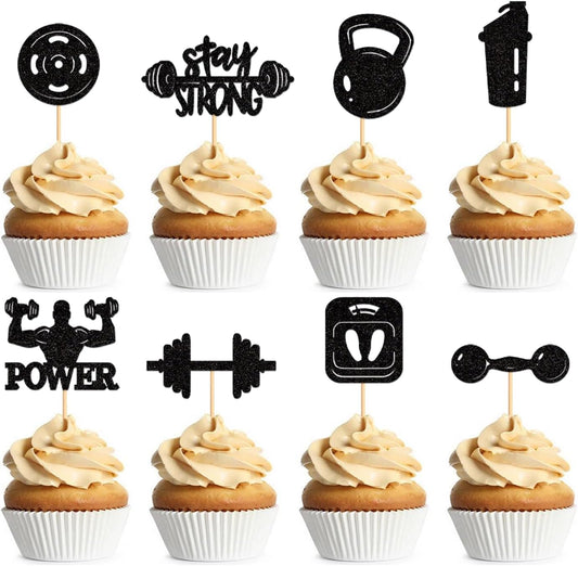 24PCS Gym Theme Cupcake Toppers Weight Lifting Workout Cake Topper Decoration for Fitness Theme Birthday Party Strong Bodybuilding Theme Party Supplies