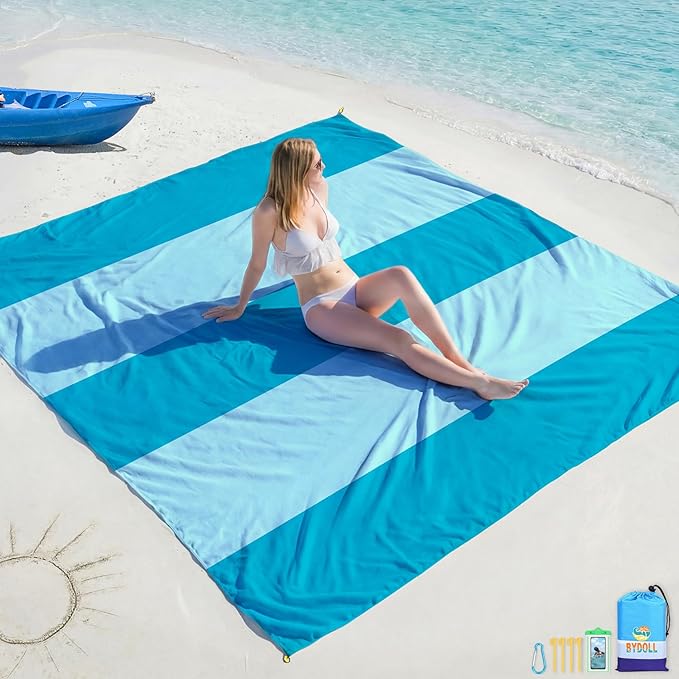 BYDOLL Beach Blanket Waterproof Sandproof 78''Ã110'' Suits1-7 Adults Compact Lightweight Oversized Sand-Free Blanket Large Picnic Mat for Beach Travel Camping Hiking