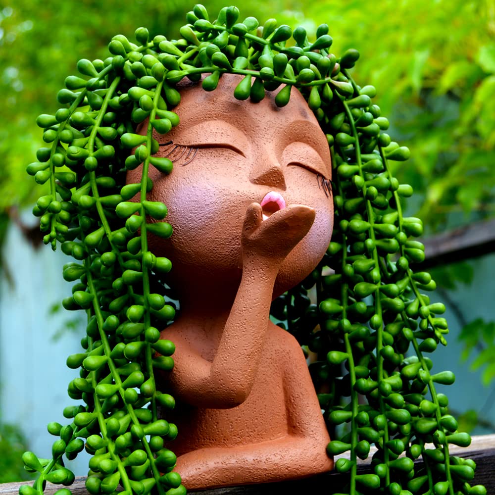 Face Planter, Head Planter, Women Faces Flower Pots, Plant Pots, Small Kissing Succulent Pots for Indoor Outdoor Plants, Cute Vase Home Decor, Brown