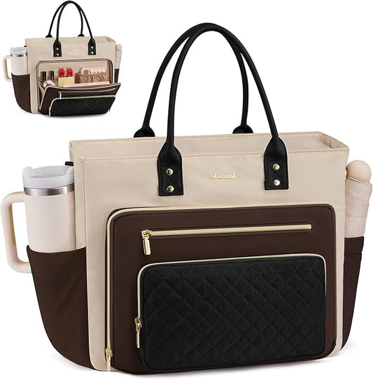 LOVEVOOK Laptop Tote Bag for Women With Large Cup Holder, Work Bags Teacher Nurse Bag, 15.6 Inch Professional Briefcase Business Travel Large Purses Handbag Gifts, Diaper Bag With Multi-Pockets