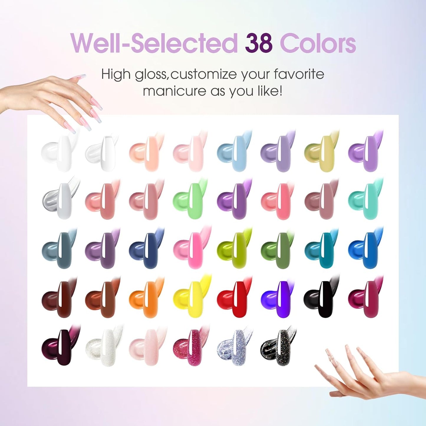 ROSALIND 38 Colors Color Poly Nail Gel Colors Kit with Mini Nail Lamp Clear Neon Poly Nail Gel Starter Kit for Beginners Halloween All Seasons Classic Colors with Everything