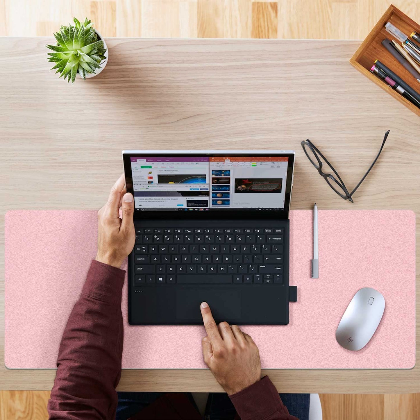 Desk Mat Large Protector Pad - Multifunctional Dual-Sided Office Desk Pad,Smooth Surface Soft Mouse Pad, Waterproof Desk Mat for Desktop, Pu Leather Desk Cover for Office/Home(Pink, 36" x 17")