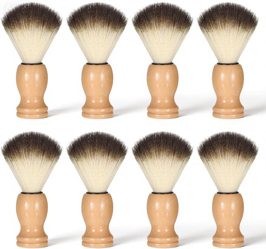 8 Pcs Men Shaving Brush for Wet Shave, Professional Salon Tools Comfortable Wood Handle Hand Crafted Shaving Brush Soft Bristle Shave Brushes Handmade Nylon Hair Brushes for Bearded Man
