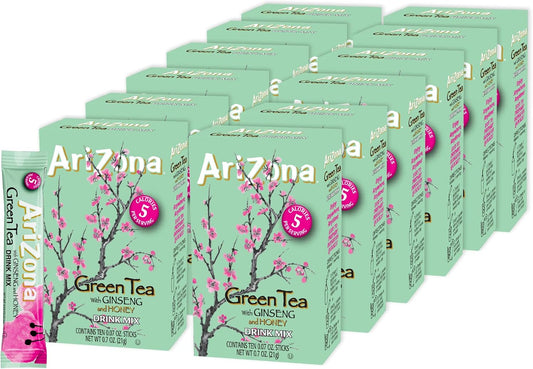 AriZona Green Tea with Ginseng and Honey - On-the-Go Powdered Drink Mix, 0.07oz 120 Count - 10ct Boxes (Pack of 12)