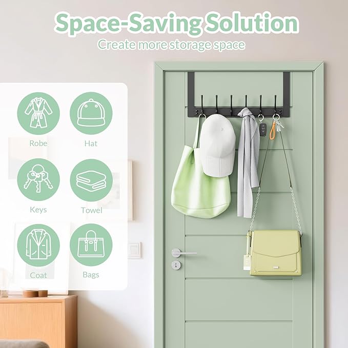 Over The Door Hooks with 6 Hooks for Hanging-Space-Saving,Over The Door Hanger,Over The Door Towel Rack,Towel Hanger for Bathroom,Guaranteed Quality & Compressed Packaging (1, Black)