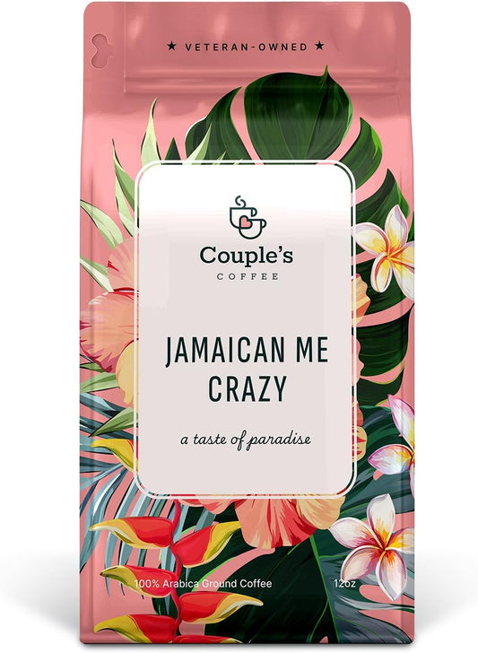 Couple’s Coffee Ground Coffee | Gives Back to Military Families | Jamaican Me Crazy | Vanilla, Caramel, and Rum Flavored Coffee | Made with 100% Arabica Beans | 12oz bag brews about 34 cups