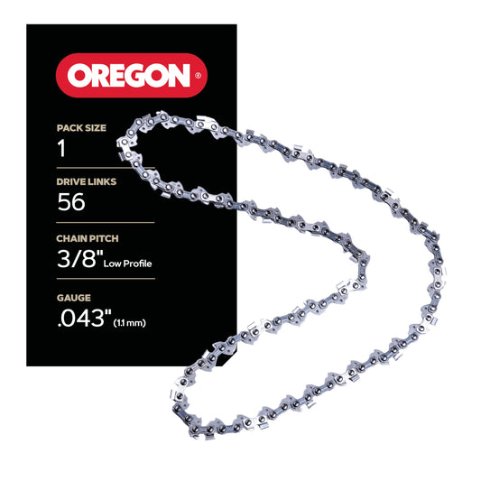 Oregon Chainsaw Chain 3/8" LP Pitch, .043" (1.1 mm) Gauge for 16" (40cm) Bar, 56 Drive Links â Low-kickback Replacement Saw Chain, Fits Greenworks, Makita, Ego, Dewalt and more
