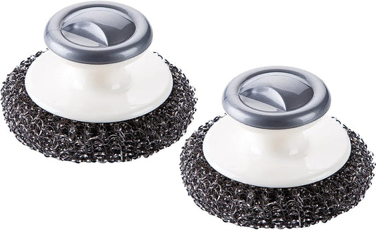 Stainless Steel Scrubber with Handle，Heavy Duty Cleaning Supplies for Pots, Pans, Grills, Ovens & Other Tough Jobs (2P)