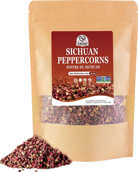 52USA Sichuan Peppercorn, Szechuan Peppercorns(4OZ), Authentic Szechuan Red Peppercorn, Less Seeds, Strong Flavor, Whole Sichuan Red Peppercorns, Tingly Numbness, Key for Mapo Tofu and Sichuan Dishes
