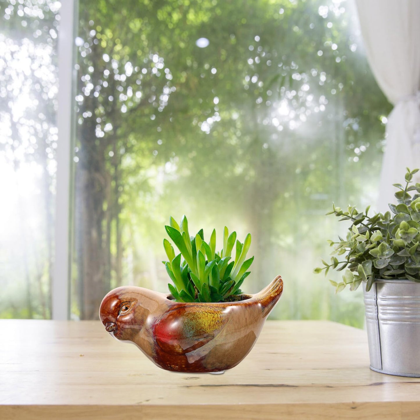 ARTIBETTER Ceramic Succulent Planter Pot Bird Design Small Flower Pot for Indoor Desktop Gardening for Succulents and Cacti