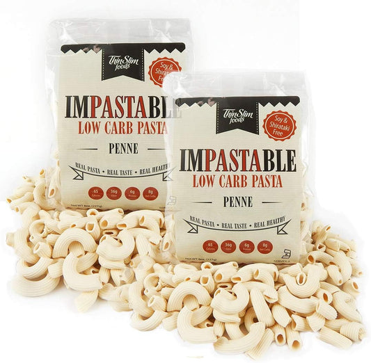 ThinSlim Foods Impastable Low Carb Pasta, Penne 2pack | 8g Net Carbs | 36g Fiber | 55 Calories | Not Shirataki | No Soy | No Pea or Bean Flour | Real Pasta, Real Taste, Real Healthy