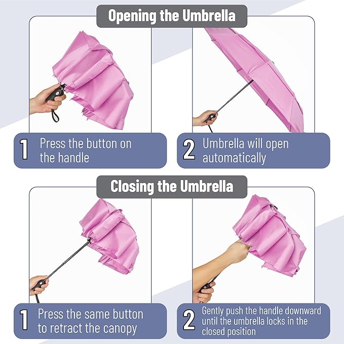Mr. Pen- Windproof Travel Umbrella, Small Water-Resistant Automatic Folding Umbrella for Rain and Sun, Light, Compact and Portable for Women & Men, Fits Car & Backpack