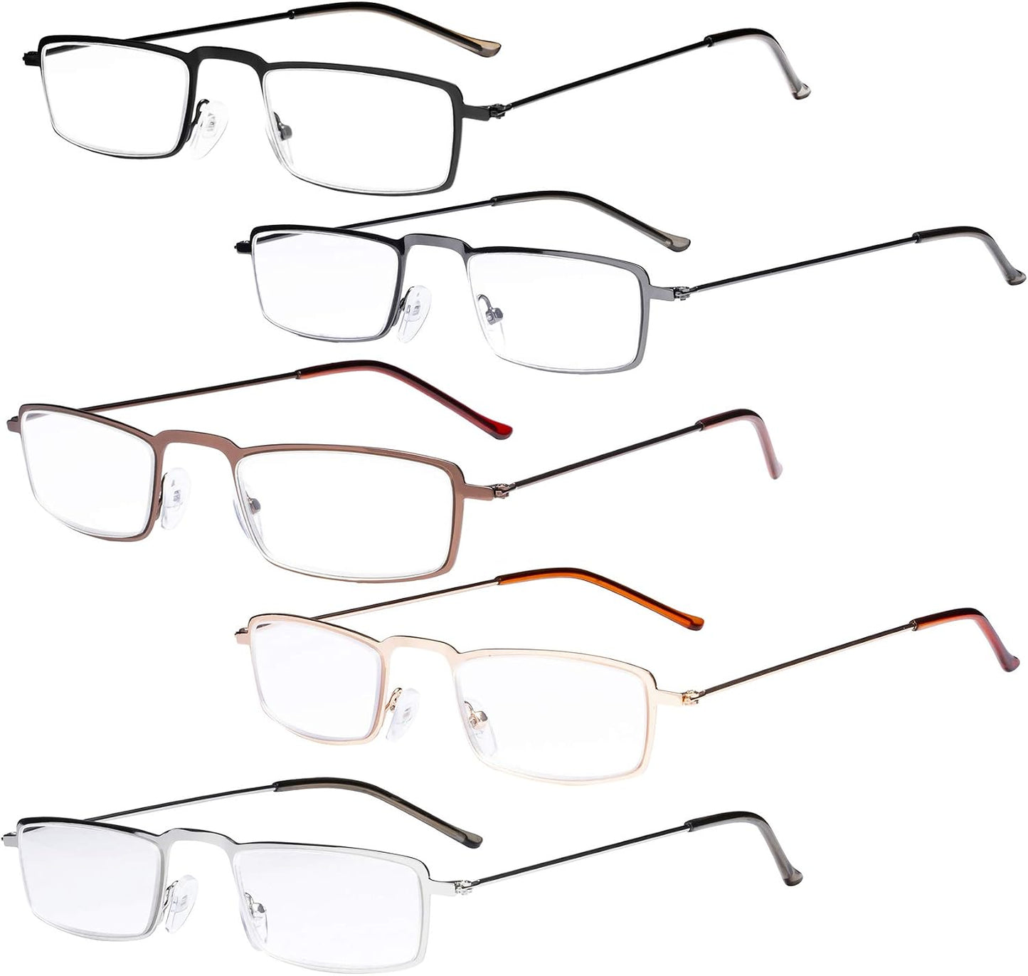 Eyekepper 5-Pack Stainless Steel Frame Half-Eye Style Reading Glasses Readers +0.5