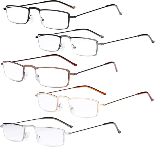 Eyekepper 5-Pack Stainless Steel Frame Half-Eye Style Reading Glasses Readers +0.5